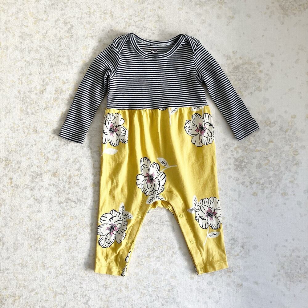 Tea Collection Baby Girl 3-6M Romper Jumpsuit Long Sleeve Striped Floral Print
